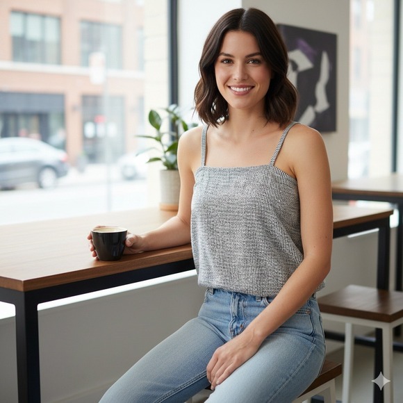 LOFT Tops - LOFT Petite Textured Striped‎ Camisole Tank Top White Black - Size LP